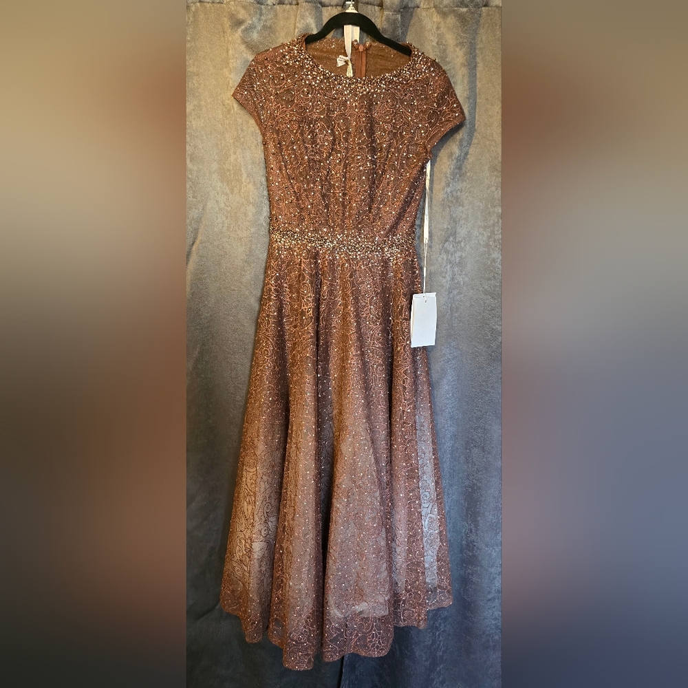 MAC DUGGAL Brown Beaded Gown
